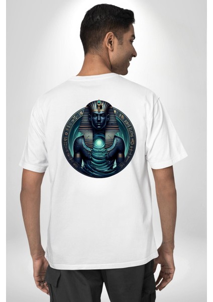 Wadj-Wer Tanrısı Okyanus Enerjili Mısır Beyaz Oversize Kadın Erkek Ön ve Sırt Baskılı Tişört fiyatları