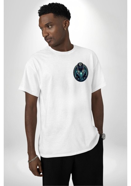 Wadj-Wer Tanrısı Okyanus Enerjili Mısır Beyaz Oversize Kadın Erkek Ön ve Sırt Baskılı Tişört modelleri