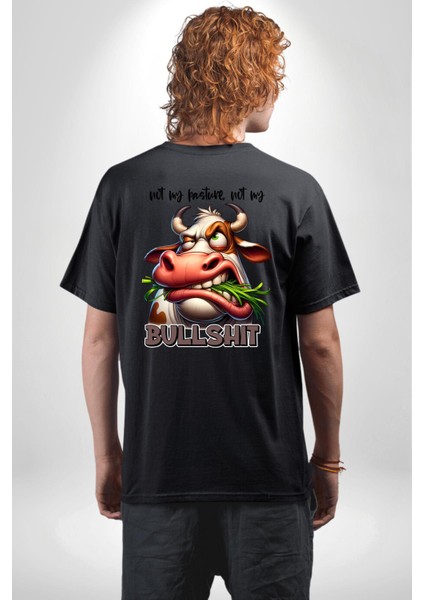 Saçmalık Dolu Komik Inek Tasarımı Siyah Oversize Kadın Erkek Ön ve Sırt Baskılı Tişört fiyatları