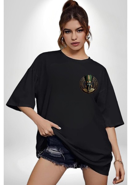 Doğanın Kökeni Tatenen Tanrısı Mısır Siyah Oversize Kadın Erkek Ön ve Sırt Baskılı Tişört modelleri