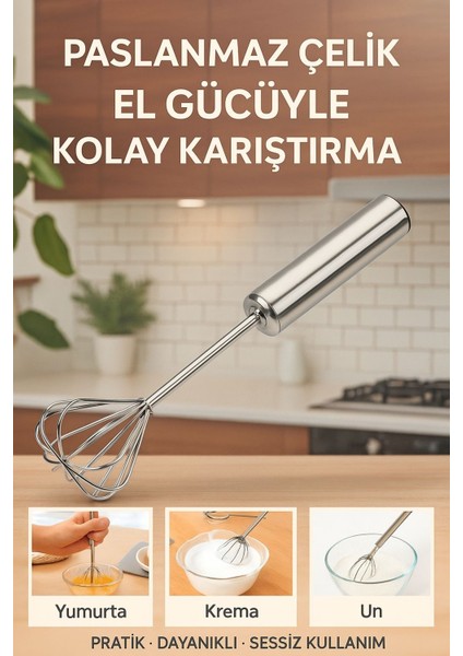 Paslanmaz Çelik Bas-Çek Manuel Çırpıcı Mikser