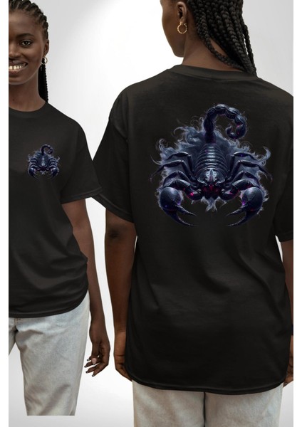 Akrep Burçu Özel Tasarım Siyah Oversize Kadın Erkek Ön ve Sırt Baskılı Tişört fırsatları