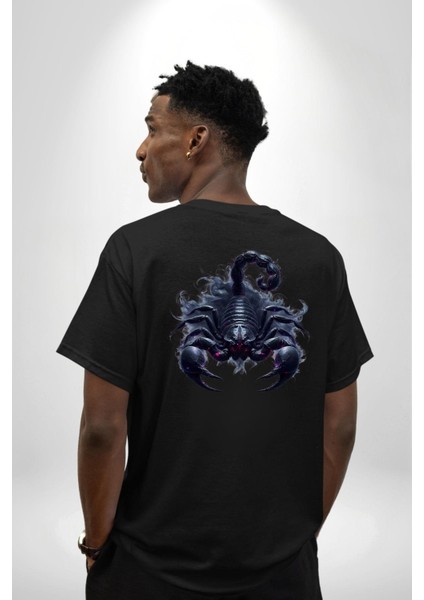 Akrep Burçu Özel Tasarım Siyah Oversize Kadın Erkek Ön ve Sırt Baskılı Tişört indirimleri