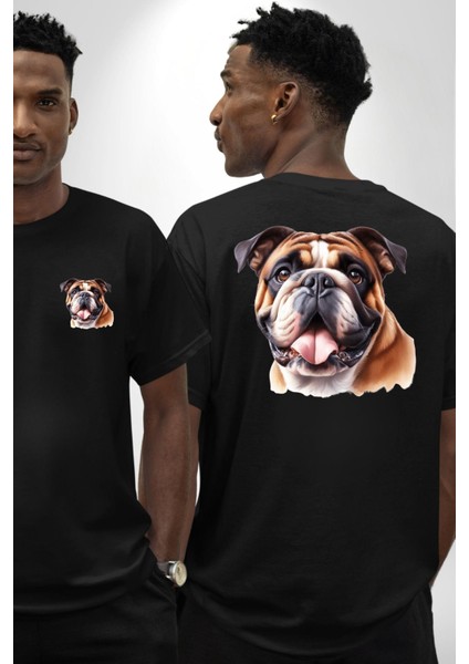 Efsane Bulldog Köpek Dostu Siyah Oversize Kadın Erkek Ön ve Sırt Baskılı Tişört
