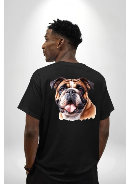 Efsane Bulldog Köpek Dostu Siyah Oversize Kadın Erkek Ön ve Sırt Baskılı Tişört fiyatları