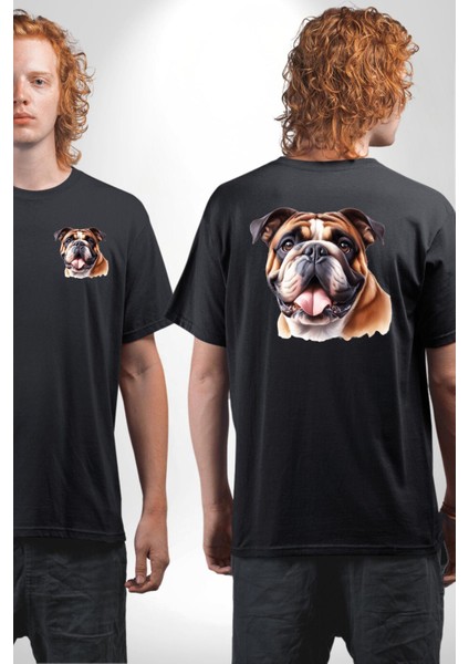 Efsane Bulldog Köpek Dostu Siyah Oversize Kadın Erkek Ön ve Sırt Baskılı Tişört fırsatları