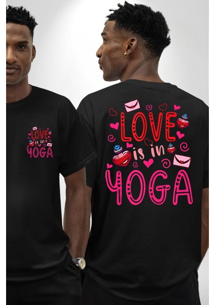 Yoga Seviyorum Yoga Tutkunları Siyah Oversize Kadın Erkek Ön ve Sırt Baskılı Tişört fırsatları