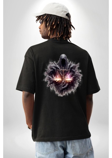 Terazi Burçu Özel Tasarım Siyah Oversize Kadın Erkek Ön ve Sırt Baskılı Tişört fiyatları