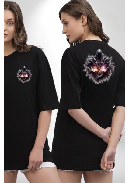 Terazi Burçu Özel Tasarım Siyah Oversize Kadın Erkek Ön ve Sırt Baskılı Tişört fırsatları