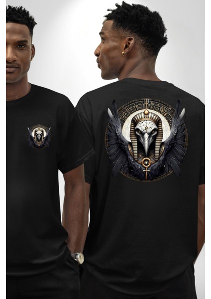 Nekhbet Akbaba Tanrıça Eski Mısır Koruyucu Siyah Oversize Kadın Erkek Ön ve Sırt Baskılı Tişört