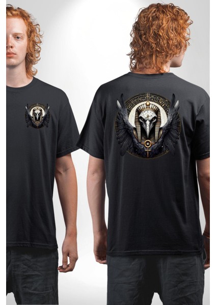 Nekhbet Akbaba Tanrıça Eski Mısır Koruyucu Siyah Oversize Kadın Erkek Ön ve Sırt Baskılı Tişört fırsatları
