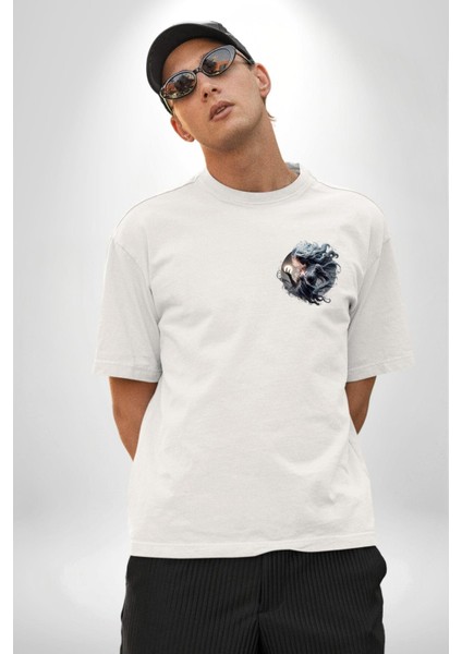 Başak Burçu Özel Tasarım Beyaz Oversize Kadın Erkek Ön ve Sırt Baskılı Tişört modelleri
