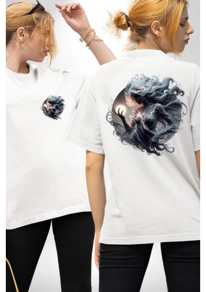 Başak Burçu Özel Tasarım Beyaz Oversize Kadın Erkek Ön ve Sırt Baskılı Tişört fırsatları