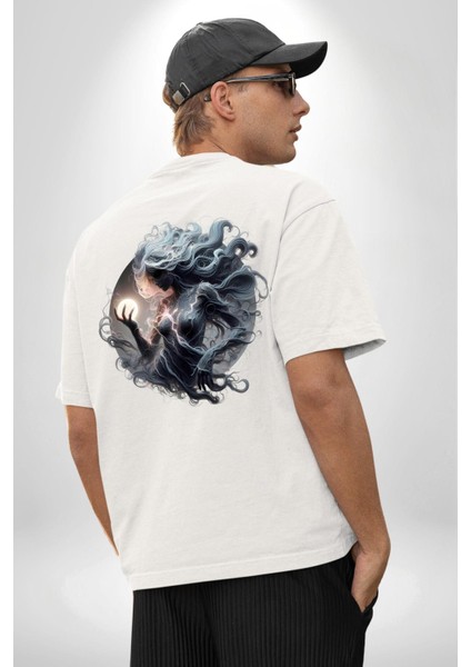 Başak Burçu Özel Tasarım Beyaz Oversize Kadın Erkek Ön ve Sırt Baskılı Tişört indirimleri