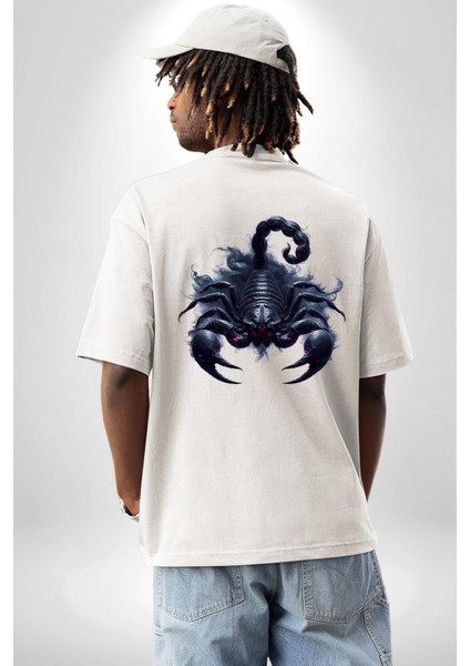 Akrep Burçu Özel Tasarım Beyaz Oversize Kadın Erkek Ön ve Sırt Baskılı Tişört indirimleri