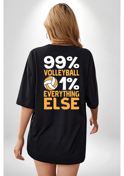 Voleybol Aşkı - %99 Voleybol, %1 Her Şey Yazılı Siyah Oversize Kadın Erkek Ön ve Sırt Baskılı Tişört fiyatları