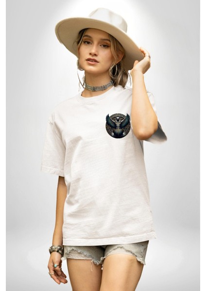 Nemty Tanrısı Seyahat ve Güven Mısır Beyaz Oversize Kadın Erkek Ön ve Sırt Baskılı Tişört modelleri