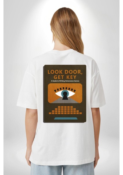 Look Door, Get Key Macera Oyunları Yazma Rehberi Beyaz Oversize Kadın Erkek Ön ve Sırt Baskılı Tişört fiyatları