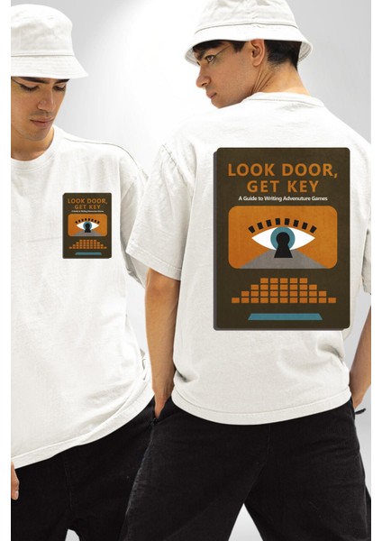 Look Door, Get Key Macera Oyunları Yazma Rehberi Beyaz Oversize Kadın Erkek Ön ve Sırt Baskılı Tişört fırsatları