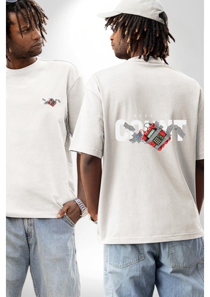 Her Anı Değerli Kıl Baskılı Beyaz Oversize Kadın Erkek Ön ve Sırt Baskılı Tişört fırsatları