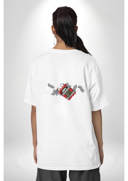 Her Anı Değerli Kıl Baskılı Beyaz Oversize Kadın Erkek Ön ve Sırt Baskılı Tişört indirimleri