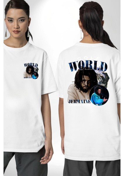J. Cole K-Pop Şarkıcı Rap Dünyasının Ikonu Beyaz Oversize Kadın Erkek Ön ve Sırt Baskılı Tişört fırsatları