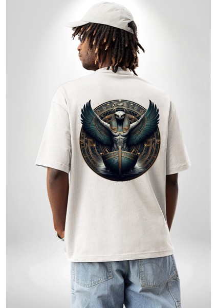 Nemty Tanrısı Seyahat ve Güven Mısır Beyaz Oversize Kadın Erkek Ön ve Sırt Baskılı Tişört indirimleri