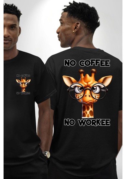 Kahvesiz Iş Olmaz Yazılı "eğlenceli Kahve Siyah Oversize Kadın Erkek Ön ve Sırt Baskılı Tişört fırsatları