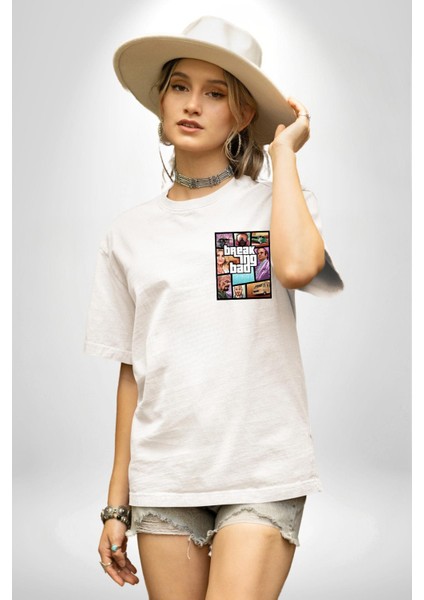 Breaking Bad Karakter Gta Tarzı Beyaz Oversize Kadın Erkek Ön ve Sırt Baskılı Tişört modelleri