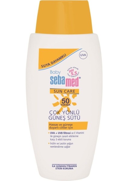 Bebek Güneş Sütü Losyonu SPF 50 100 ml Tüm Cilt Tipleri İçin Suya Dayanıklı Koruma