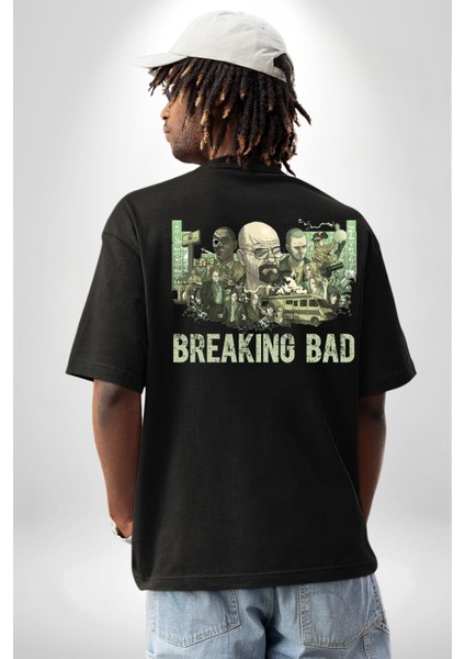 Breaking Bad Tarzı Kimya ve Suç Hikayesi Siyah Oversize Kadın Erkek Ön ve Sırt Baskılı Tişört fiyatları