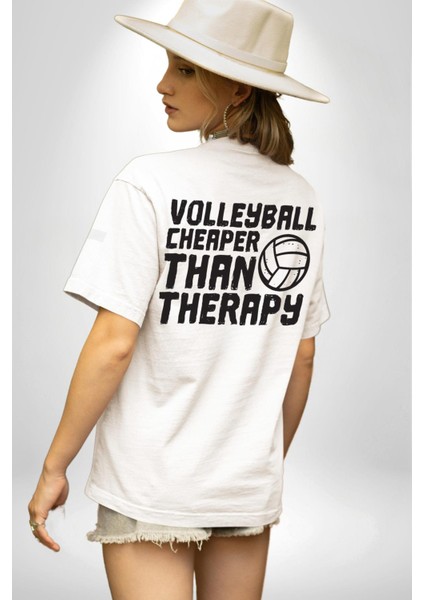 Voleybol Ucuz Terapidir Yazılı Beyaz Oversize Kadın Erkek Ön ve Sırt Baskılı Tişört fiyatları