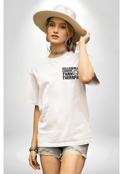 Voleybol Ucuz Terapidir Yazılı Beyaz Oversize Kadın Erkek Ön ve Sırt Baskılı Tişört modelleri