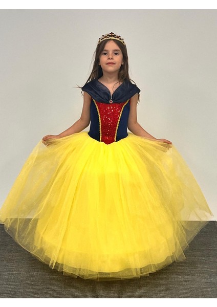 Kız Çocuk Kostüm Kasnaklı Pamuk Prenses Düşük Omuz Detaylı Prenses 3-8 Yaş