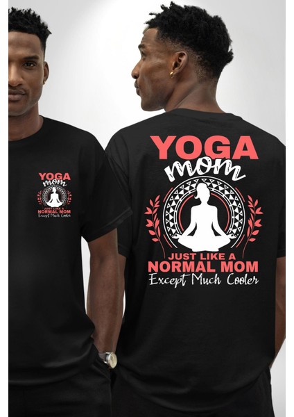Yoga ve Anne Temalı Komik Siyah Oversize Kadın Erkek Ön ve Sırt Baskılı Tişört