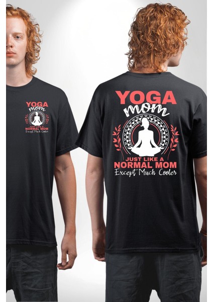 Yoga ve Anne Temalı Komik Siyah Oversize Kadın Erkek Ön ve Sırt Baskılı Tişört fırsatları
