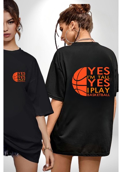 Basketbol Severlere Özel Siyah Oversize Kadın Erkek Ön ve Sırt Baskılı Tişört fırsatları