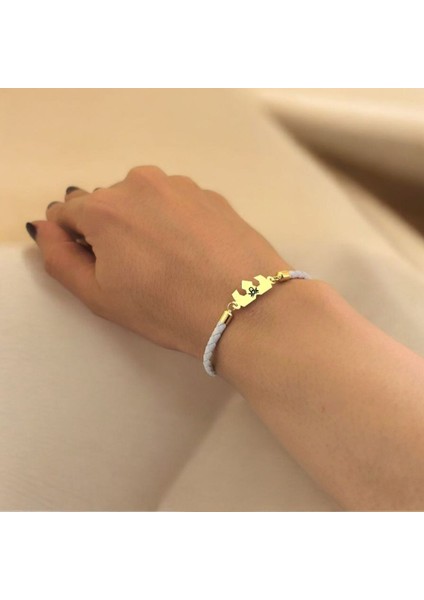 Hz Ali Temalı Taç Motifli 14 Ayar Altın Plakalı Doğal Beyaz Derili Hediye Bileklik-465SEMBOL fırsatları