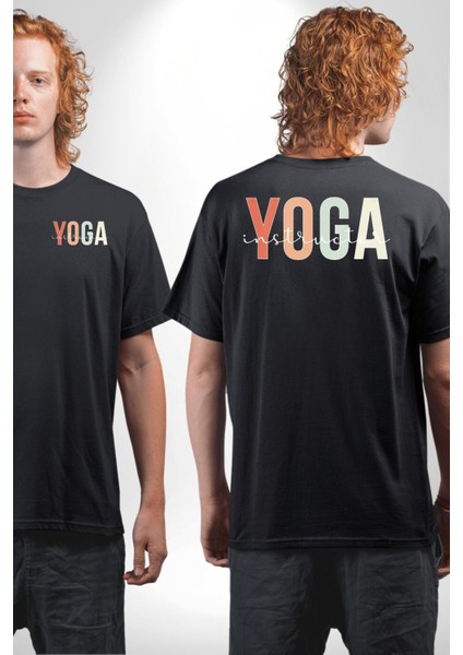 Yoga Eğitmeni Siyah Oversize Kadın Erkek Ön ve Sırt Baskılı Tişört