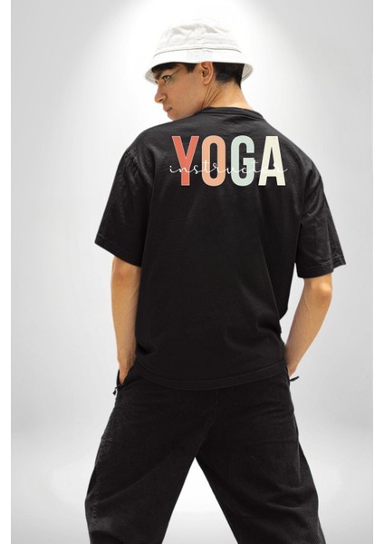 Yoga Eğitmeni Siyah Oversize Kadın Erkek Ön ve Sırt Baskılı Tişört fiyatları