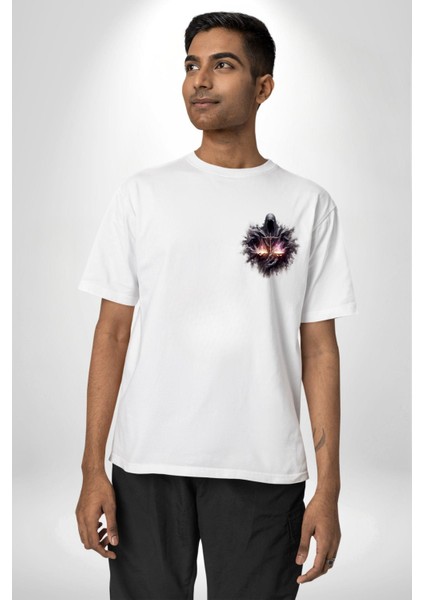 Terazi Burçu Özel Tasarım Beyaz Oversize Kadın Erkek Ön ve Sırt Baskılı Tişört modelleri