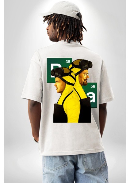 Suç ve Kimya Breaking Bad Tarzı Dizi Temalı Beyaz Oversize Kadın Erkek Ön ve Sırt Baskılı Tişört fiyatları