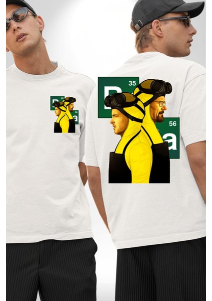 Suç ve Kimya Breaking Bad Tarzı Dizi Temalı Beyaz Oversize Kadın Erkek Ön ve Sırt Baskılı Tişört fırsatları