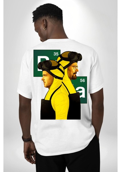 Suç ve Kimya Breaking Bad Tarzı Dizi Temalı Beyaz Oversize Kadın Erkek Ön ve Sırt Baskılı Tişört indirimleri