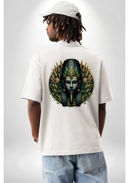 Neper Tanrısı Antik Bereket Sembolü Mısır Beyaz Oversize Kadın Erkek Ön ve Sırt Baskılı Tişört fiyatları