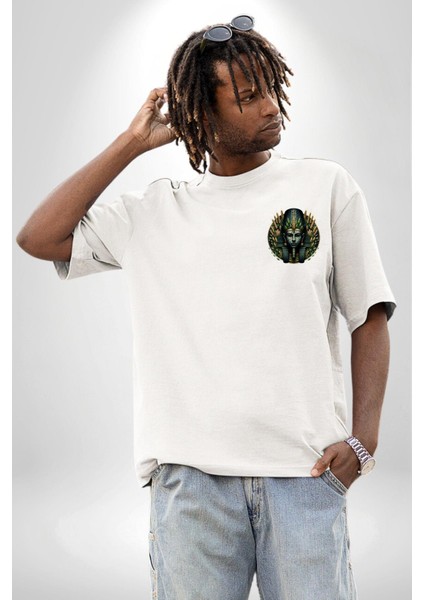 Neper Tanrısı Antik Bereket Sembolü Mısır Beyaz Oversize Kadın Erkek Ön ve Sırt Baskılı Tişört modelleri