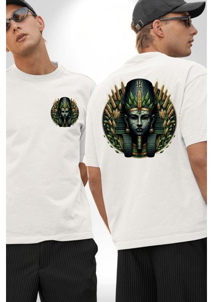 Neper Tanrısı Antik Bereket Sembolü Mısır Beyaz Oversize Kadın Erkek Ön ve Sırt Baskılı Tişört fırsatları