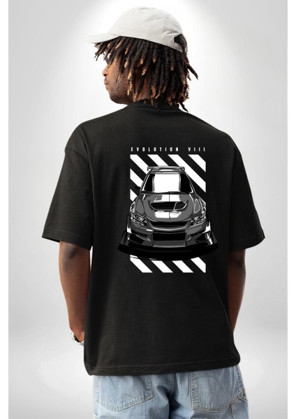 Siyah Beyaz Spor Hatchback Araba Siyah Oversize Kadın Erkek Ön ve Sırt Baskılı Tişört fiyatları