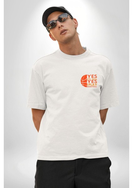 Basketbol Severlere Özel Beyaz Oversize Kadın Erkek Ön ve Sırt Baskılı Tişört modelleri