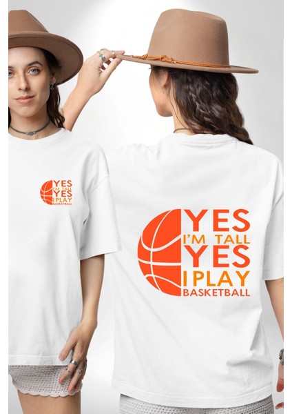 Basketbol Severlere Özel Beyaz Oversize Kadın Erkek Ön ve Sırt Baskılı Tişört fırsatları